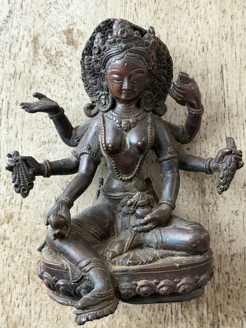 Vintage Hand-Cast Nepalese Tibetan Bronze Multi-Armed Tara Statue • Buddhist